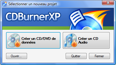 Accueil de CDBurnerXP Pro