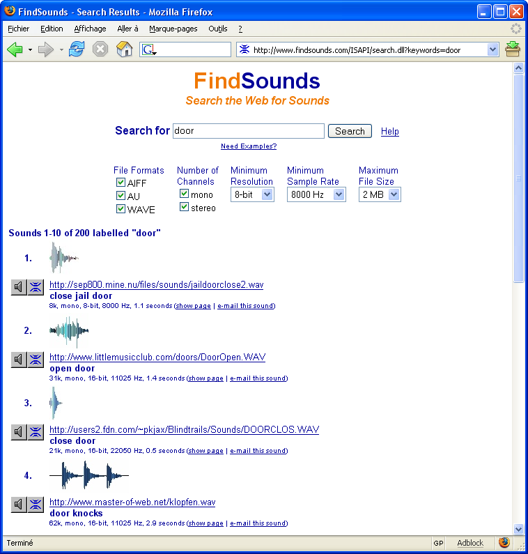 FindSounds.com propose des sons de porte