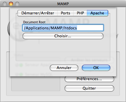 Configuration de MAMP