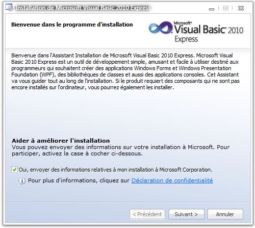 Installation de Visual Basic 2010 Express