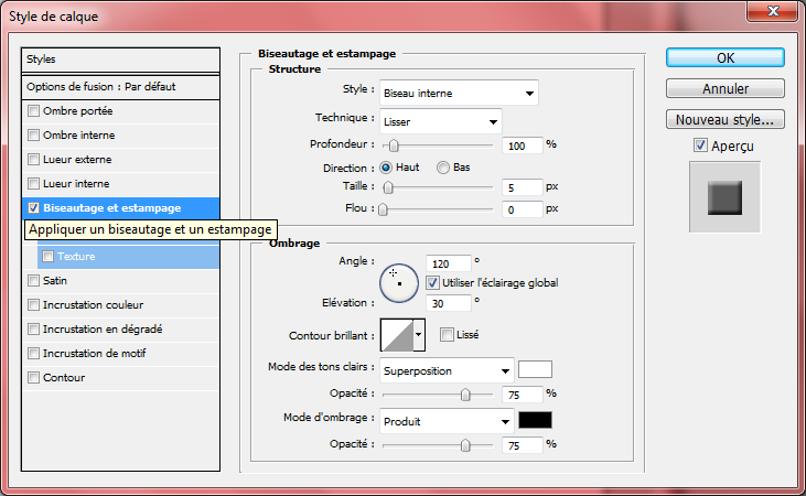 Biseautage et estampage - Interface