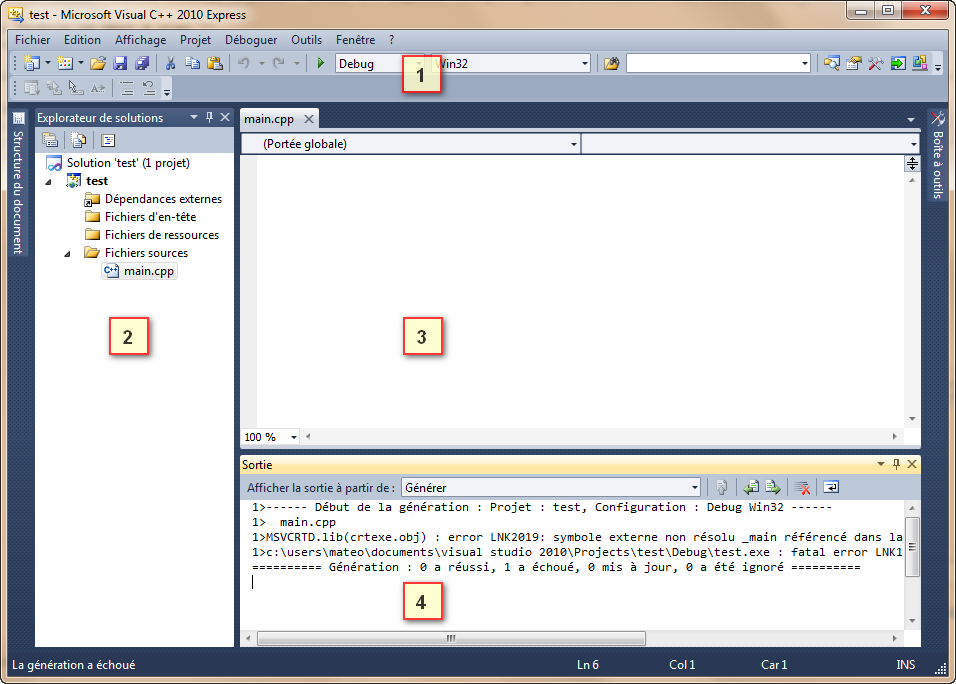 Fenêtre de Visual C++