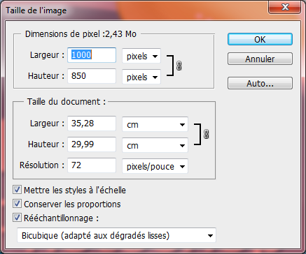 Taille de l'image - Paramétrages