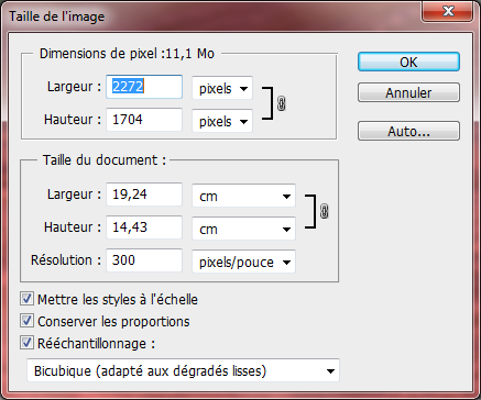 Taille de l'image - Paramétrages