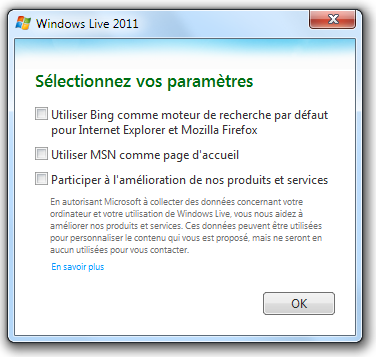 Fenêtre intempestive Windows Live
