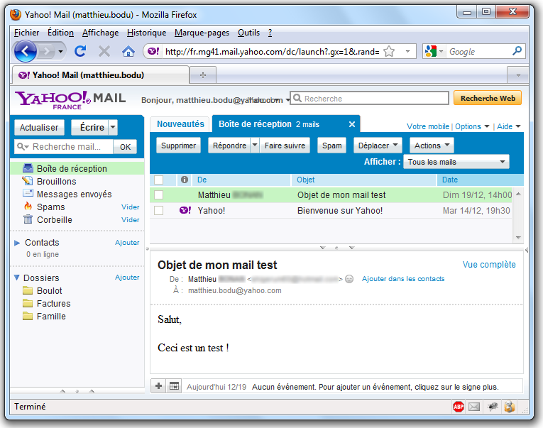 Interface Yahoo Mail