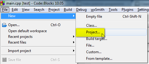 Nouveau projet Code::Blocks