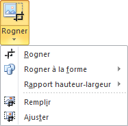 Les commandes liées à l'icône Rogner