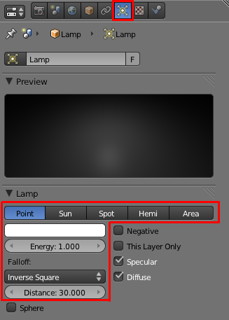 Choisir sa lampe dans le menu Object Data