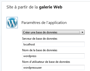 Configuration de Wordpress dans WebMatrix