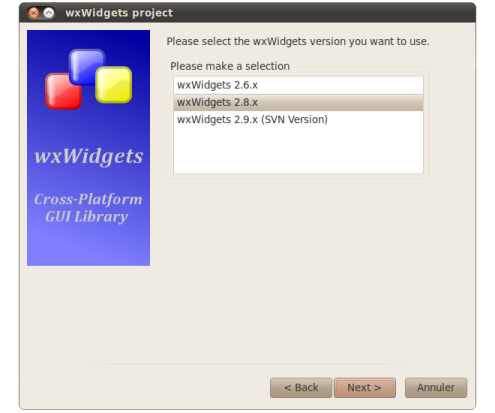 Assistant Code::Blocks wxWidgets sous Linux - Choix de la version des libs