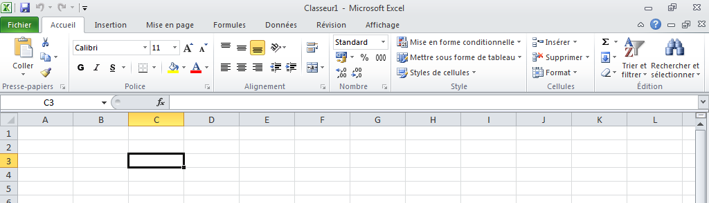 Interface d'Excel.