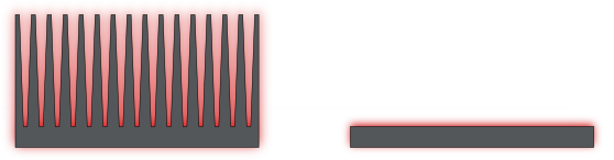 À gauche sur le schéma ci-dessus, la surface de contact entre le CPU et l’air est bien plus grande grâce aux ailettes qu’avec la surface plane à droite