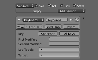 Ajouter un Sensor Keyboard permet de définir la touche de tir