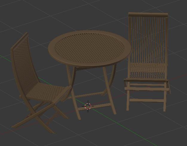 La table et les chaises qui serviront d'exemple pour l'éclairage studio