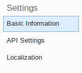 Menu API settings