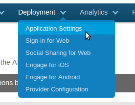 Menu deployment -> application settings