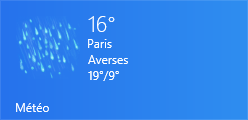 Tuile de l'application Météo. Bien sûr, il pleut à Paris !