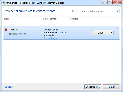 Internet Explorer envoie une alerte lors du téléchargement