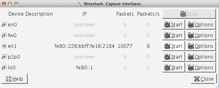 Interfaces Wireshark