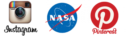 Logos d'Instagram, de la NASA et de Pinterest