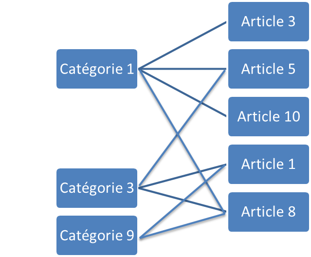 Un article peut appartenir à plusieurs catégories et une catégorie peut contenir plusieurs articles