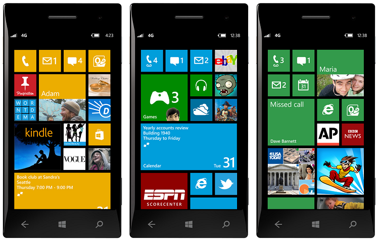 Écrans d'accueil de Windows Phone 8