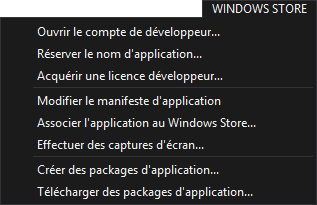 Le menu du Windows Store