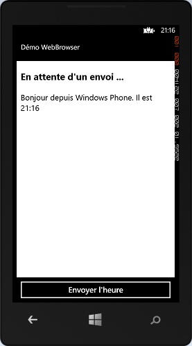 Réception par la page HTML du message envoyé par l'application Windows Phone