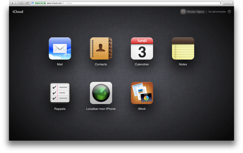 L'interface web d'iCloud