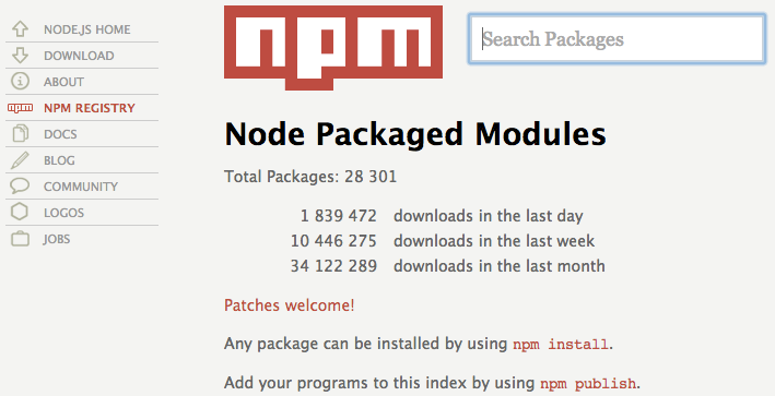 Le site web de NPM
