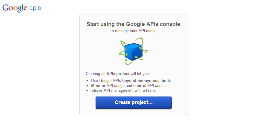 Google API Console vous demande de créer un nouveau projet
