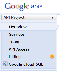 Un lien Google Cloud SQL est apparu dans le menu