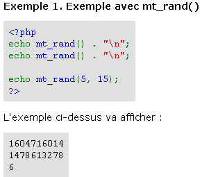 Exemples d'utilisation de mt_rand