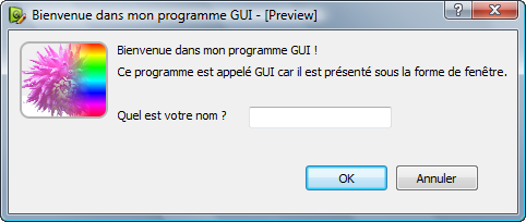 Programme avec GUI, ici sous Windows