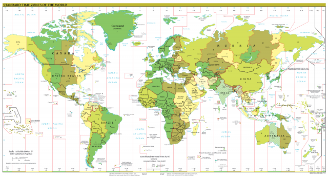 Représentation du monde avec les différents fuseaux horaires